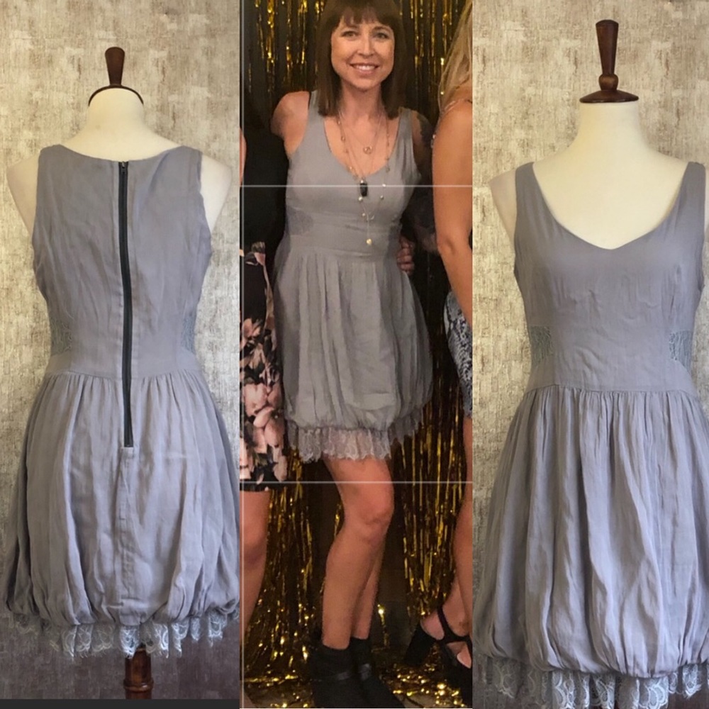 Free People Gray zipper back Boho Lace Dress